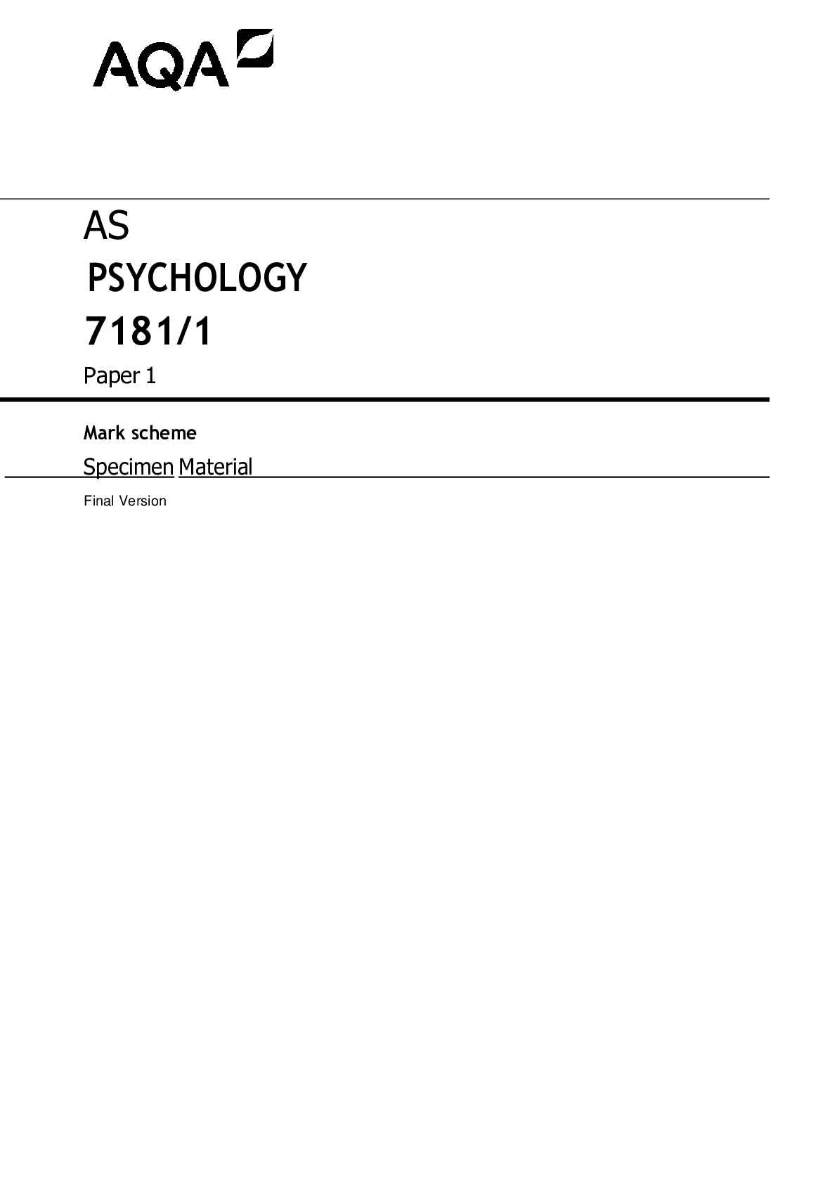 Preview image for AQA Psychology A Level 2022 Paper 1 MS